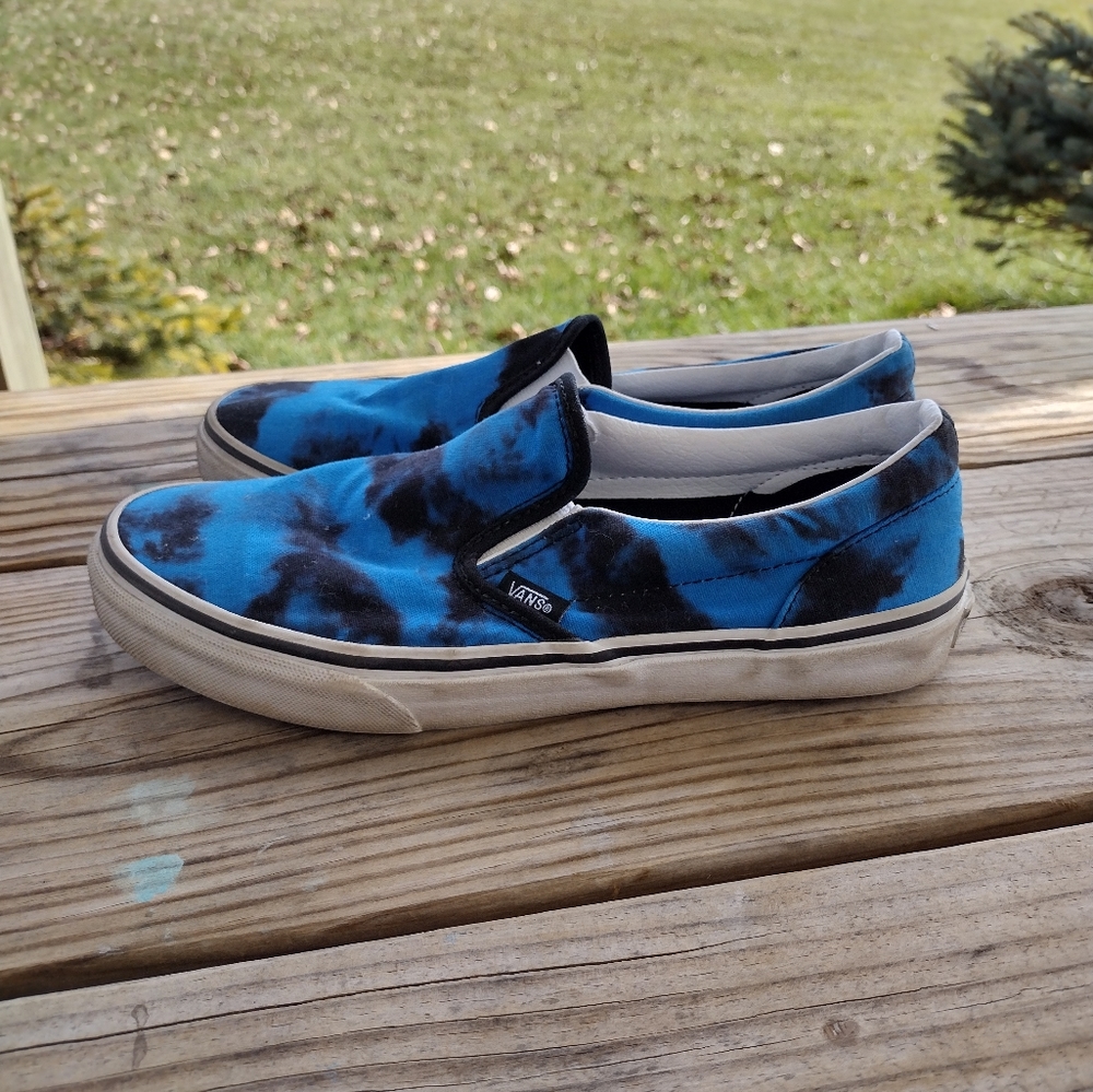 Black and blue tie dye Vans